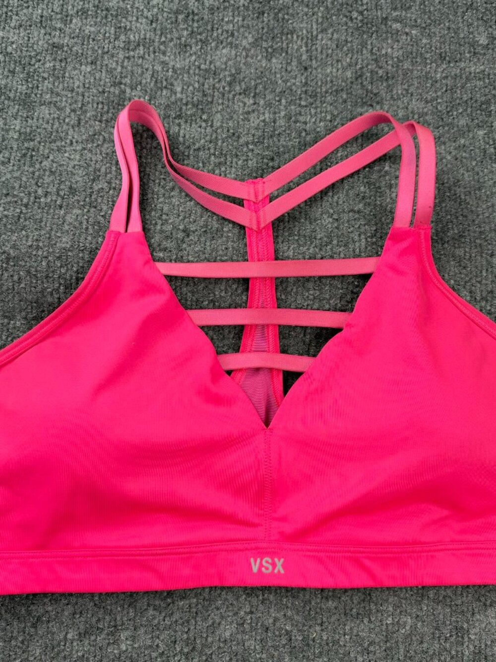 Victoria's Secret VSX Sport Hot Pink Strappy Plunge Sports Bra Padded Size L